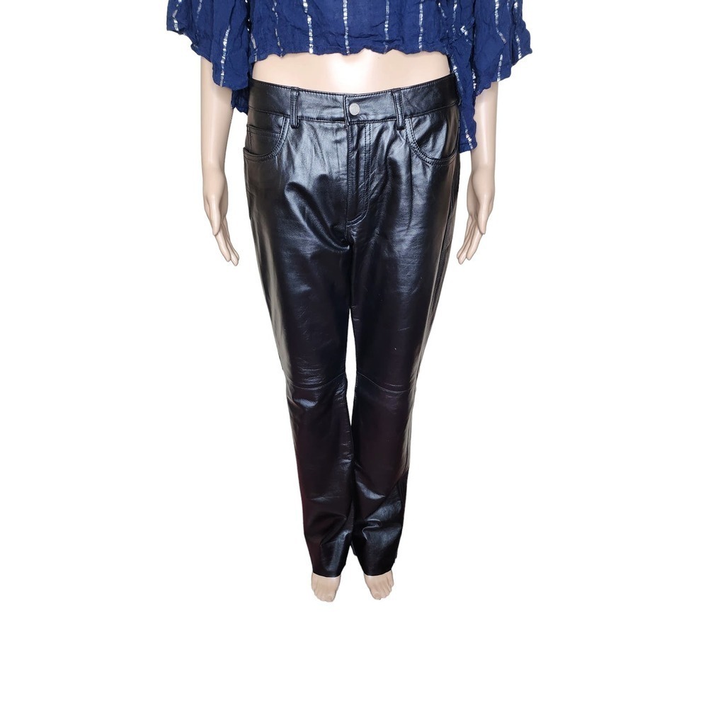 Guess women's black genuine leather straight leg pants Sz 8